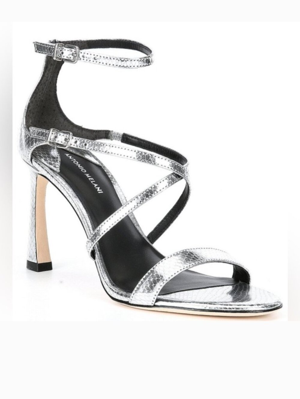 NEW Antonio Melani Silver Snake Embossed Ankle Strap Heels Size 6.5